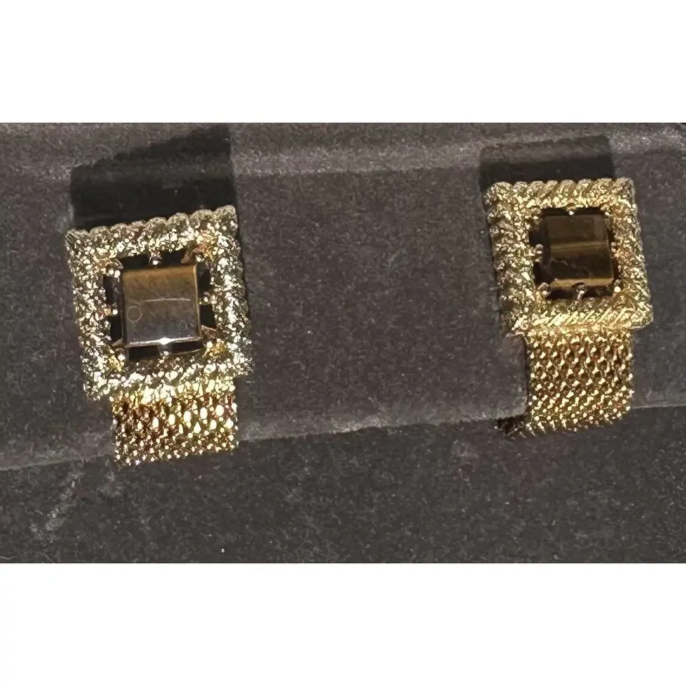 Vintage MCM SWANK Square Oval Tigers Eye Cufflink Set Gold Tone Original Box